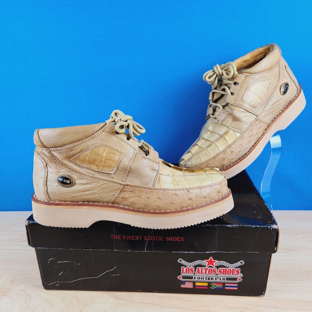 Los Altos Mens Size 7.5 Exotic Shoes Oryx Caiman Crocodile Ostrich‎ Ankle Boots